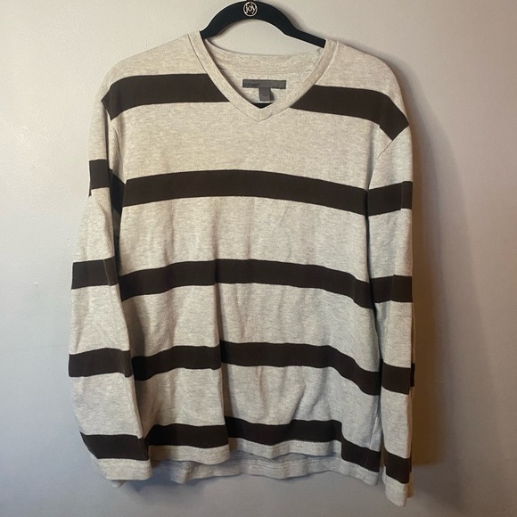 Old Navy brown and cream Striped Mens Sweater size large - Picture 1 of 5